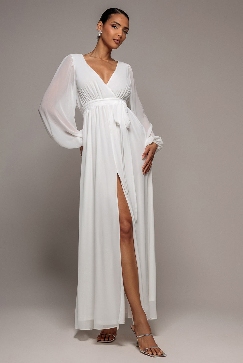 Goddiva Wrap Back Maxi With Front Slit Chi On Maxi - White