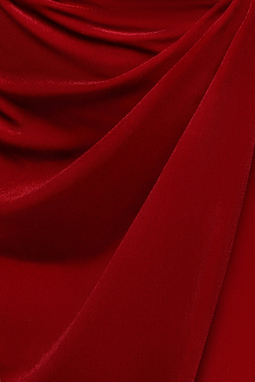 Goddiva Off The Shoulder Front Split Velvet Maxi Dress - Red