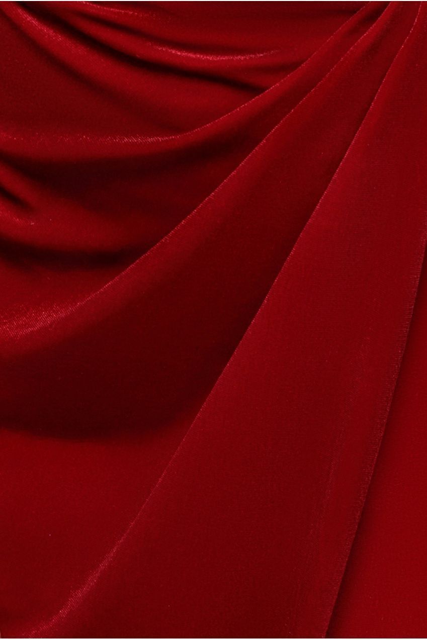 Goddiva Off The Shoulder Front Split Velvet Maxi Dress - Red