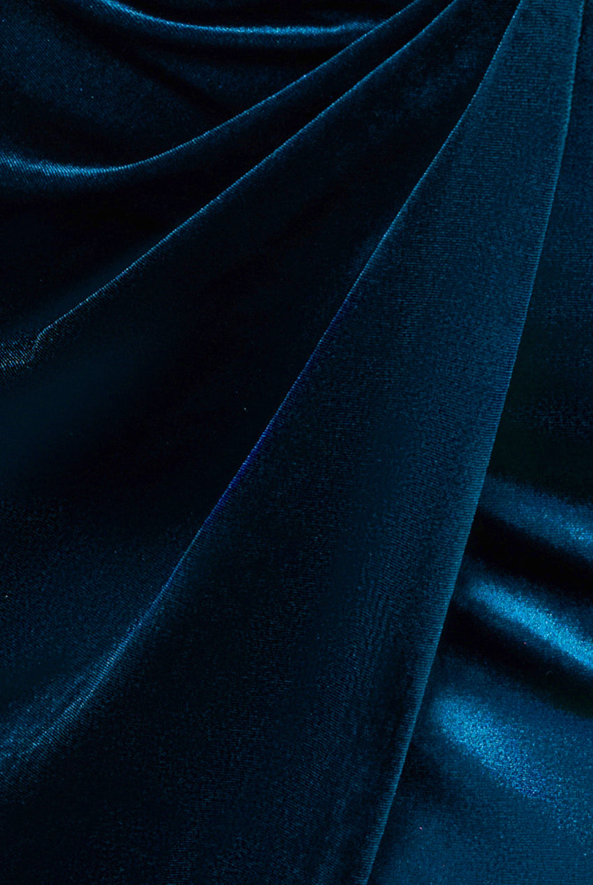 Goddiva Off The Shoulder Front Split Velvet Maxi Dress - Teal