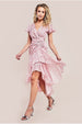 Goddiva Printed Wrap High And Low Midaxi Dress - Blush