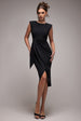 Goddiva Sleeveless Asymmetric Wrap Midi Dress - Black