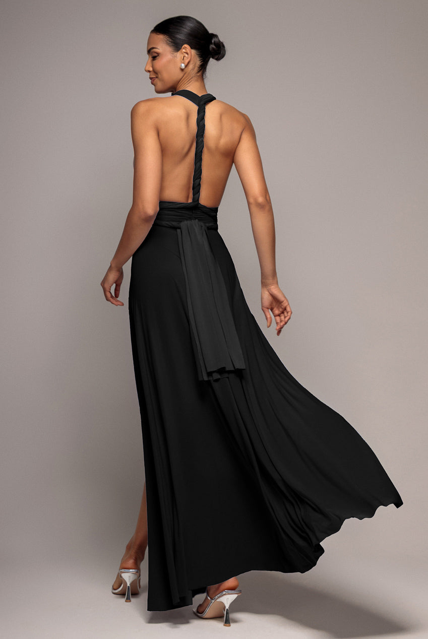 Goddiva Multiway Tie Up Wrap Maxi Dress - Black