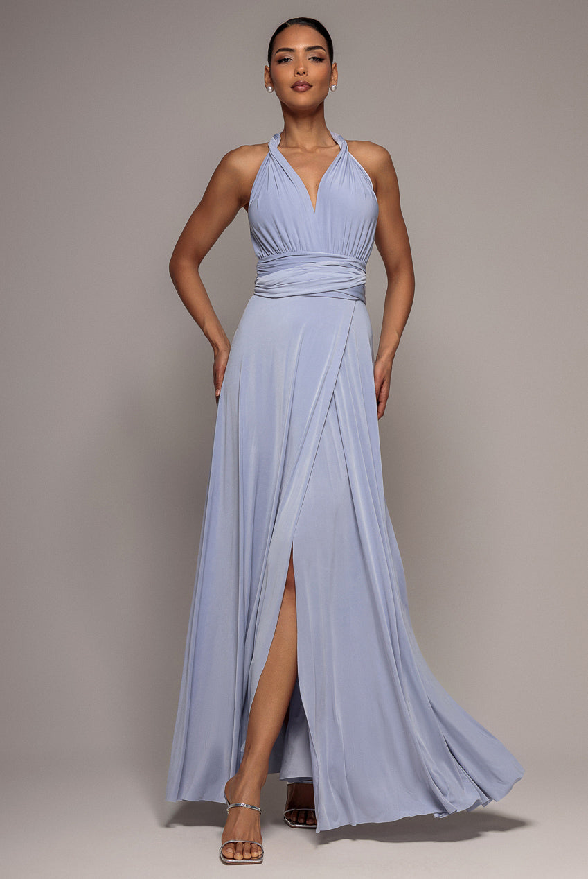 Goddiva Multiway Tie Up Wrap Maxi Dress - Dusty Blue