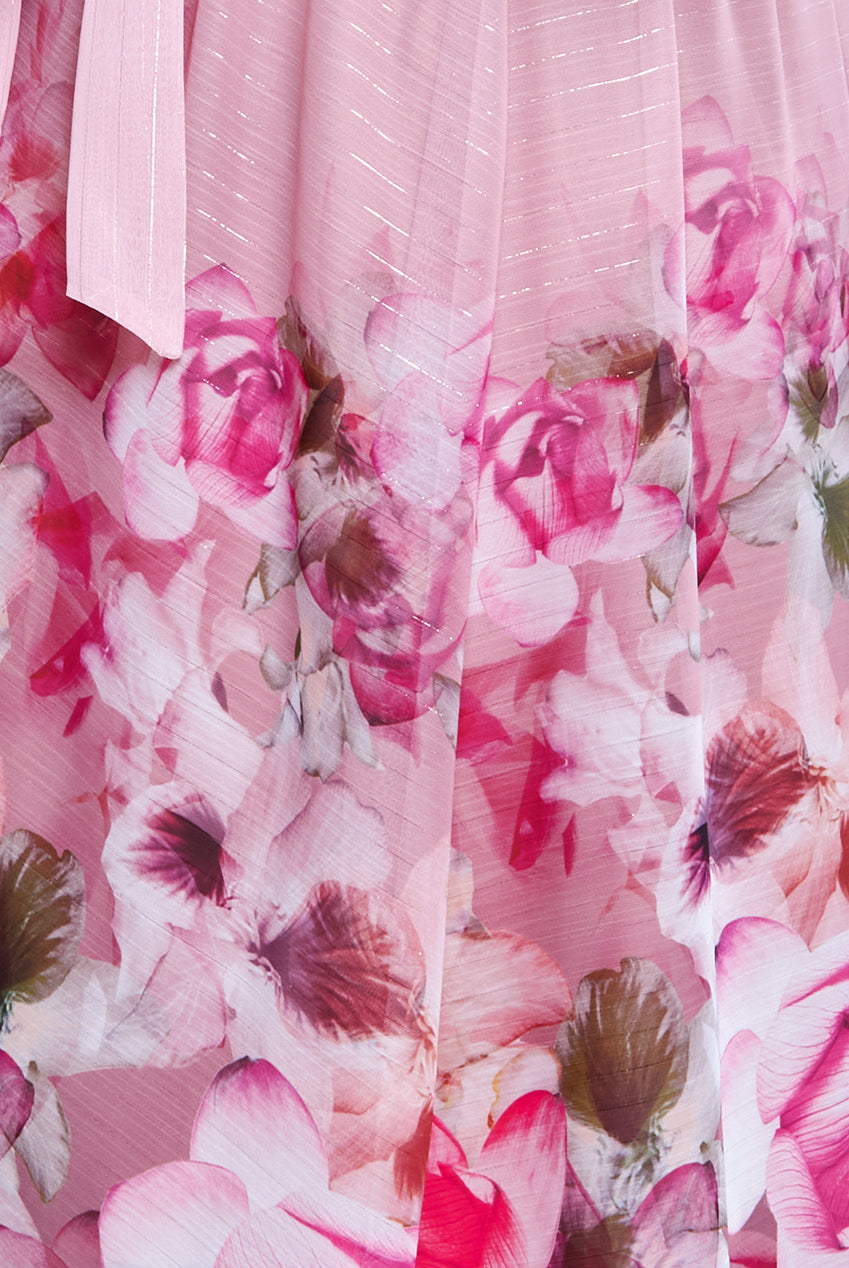 Goddiva Maternity Chiffon Lurex Floral Border Print Midi Dress - Blush