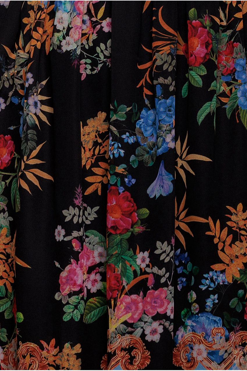 Goddiva Chiffon Wrap Border Floral Print Midi Dress - Black