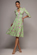 Goddiva Floral Printed Flared Sleeve Midi - Sage Green