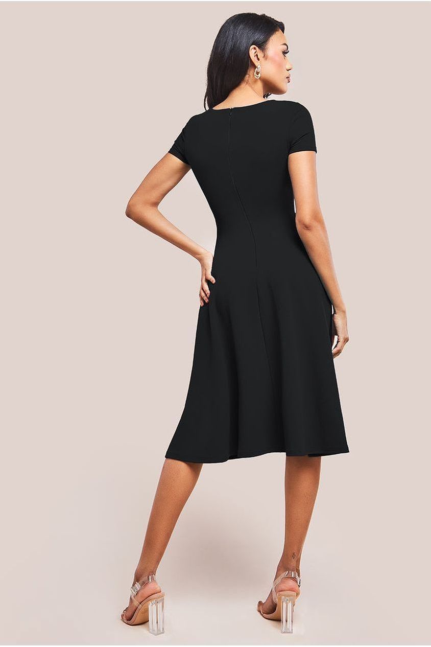 Goddiva Scuba Crepe Twist Cutout Midi Dress - Black