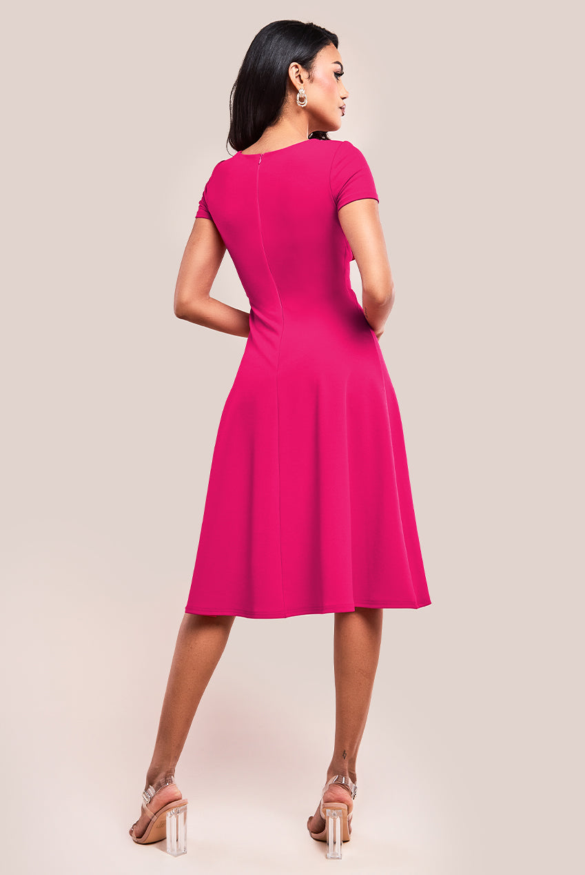Goddiva Scuba Crepe Twist Cutout Midi Dress - Hot Pink