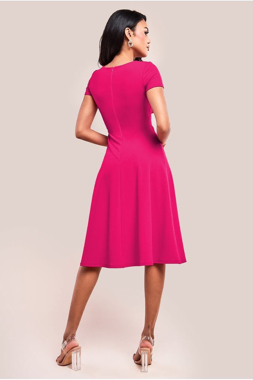 Goddiva Scuba Crepe Twist Cutout Midi Dress - Hot Pink