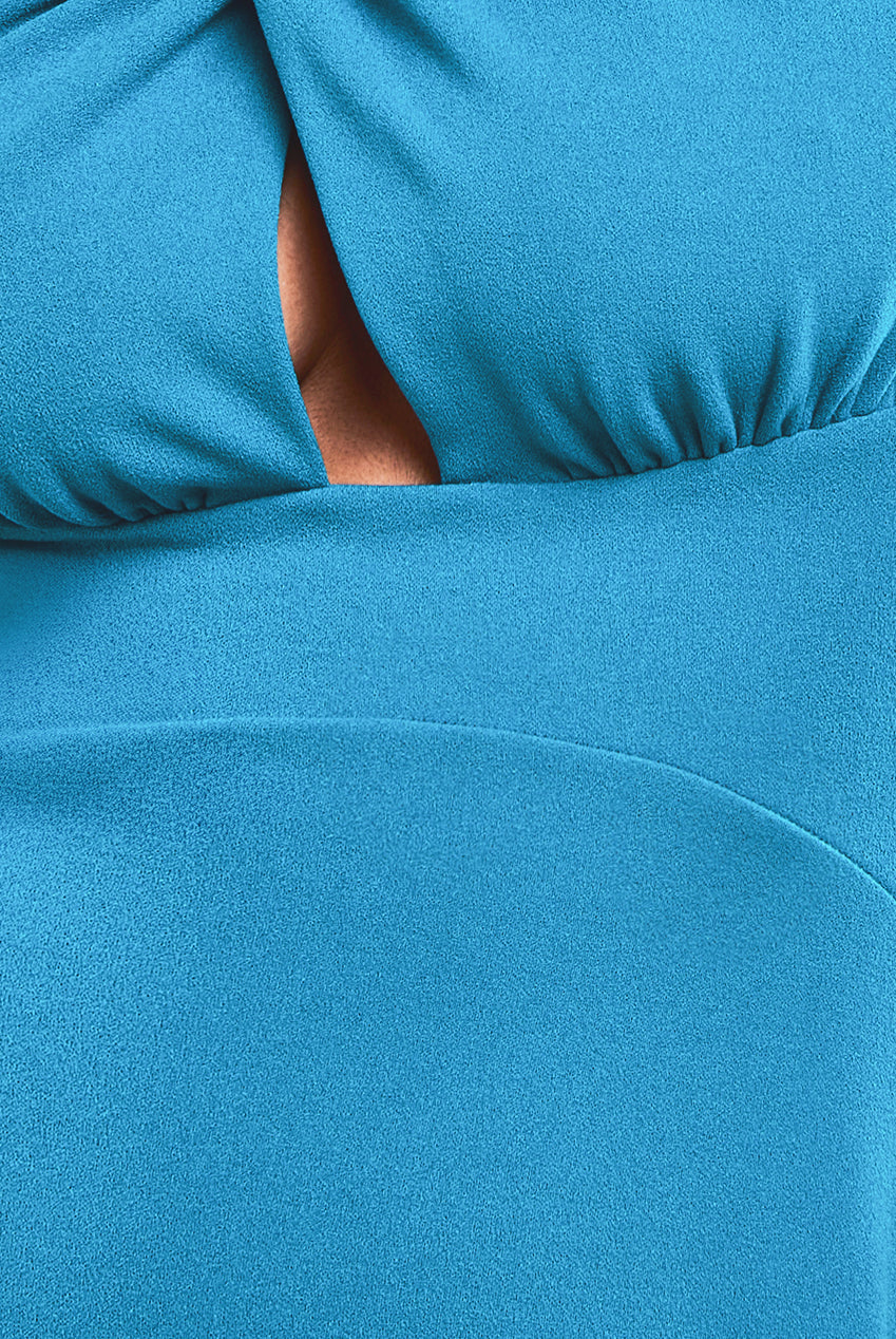 Goddiva Scuba Crepe Twist Cutout Midi Dress - Teal Blue