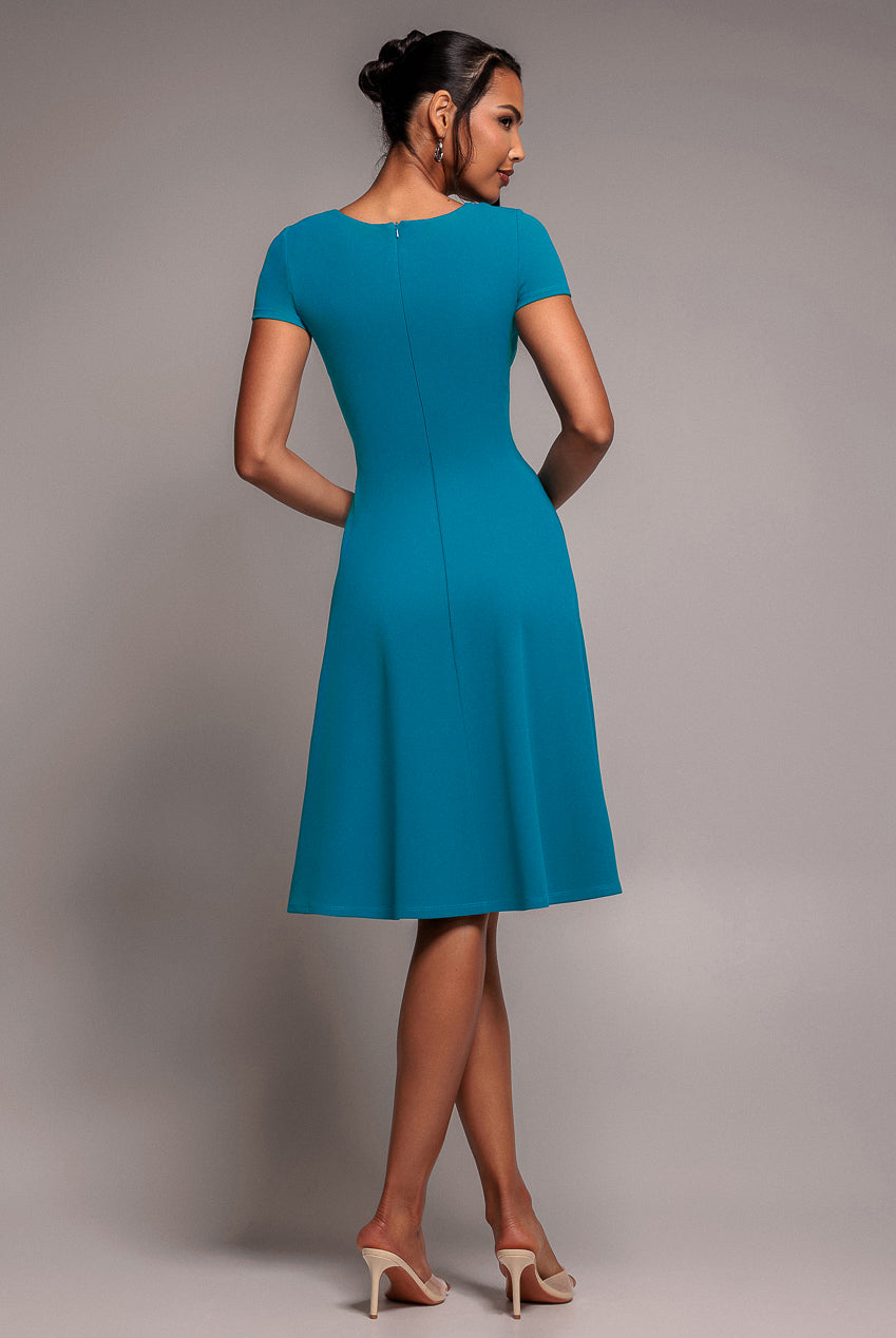 Goddiva Scuba Crepe Twist Cutout Midi Dress - Teal Blue