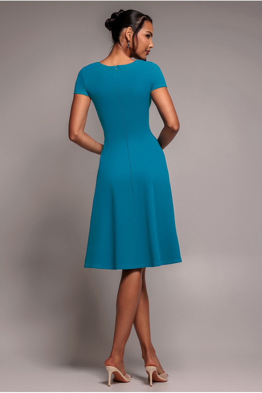 Goddiva Scuba Crepe Twist Cutout Midi Dress - Teal Blue