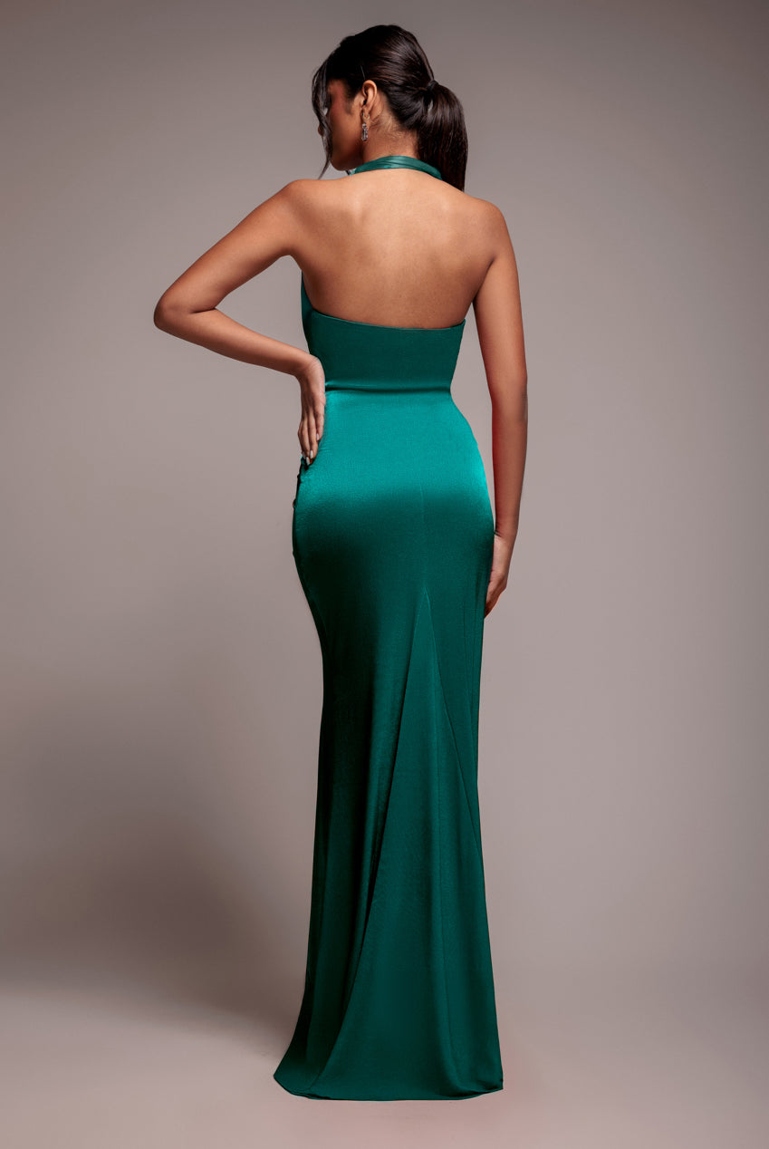 Goddiva Open Back Cowl Neck Maxi Dress - Emerald Green