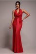 Goddiva Open Back Cowl Neck Maxi Dress - Red