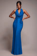 Goddiva Open Back Cowl Neck Maxi Dress - Royal Blue