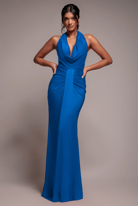 Goddiva Open Back Cowl Neck Maxi Dress - Royal Blue