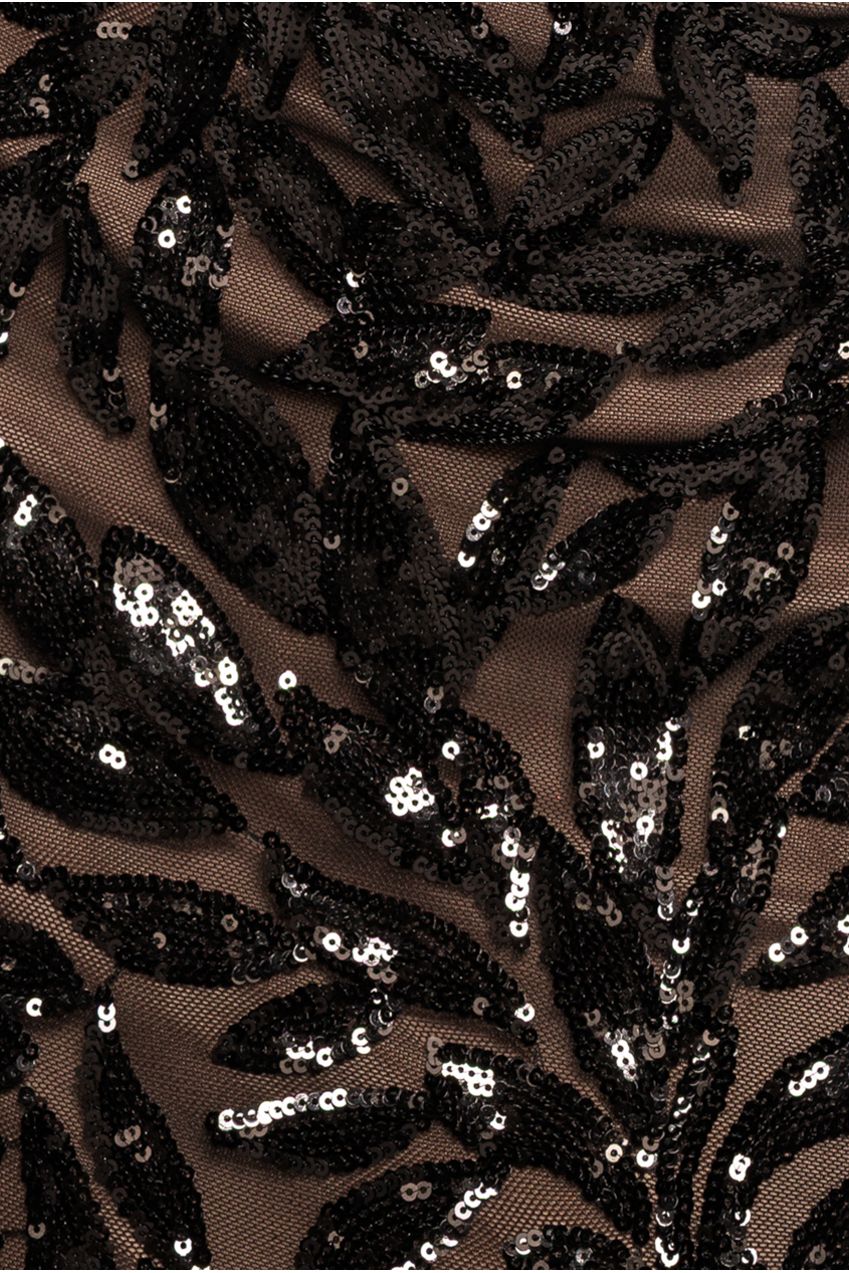 Goddiva Sequin Leaf Long Sleeve Maxi Dress - Black