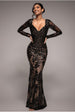 Goddiva Sequin Leaf Long Sleeve Maxi Dress - Black