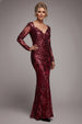 Goddiva Sequin Leaf Long Sleeve Maxi Dress - Burgundy