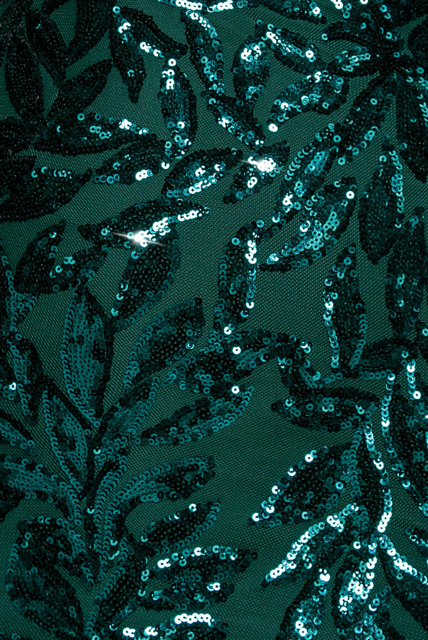 Goddiva Sequin Leaf Long Sleeve Maxi Dress - Emerald Green