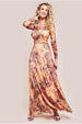 Goddiva Printed Soft Mesh A-Line Maxi Dress - Orange