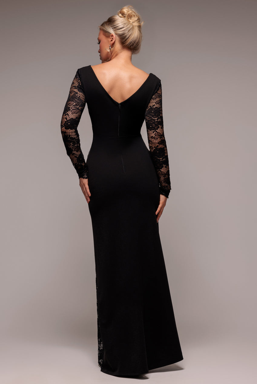 Goddiva Scuba & Lace Wrap Maxi Dress - Black