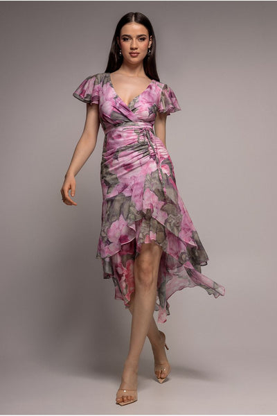 Goddiva Floral Wrap High And Low Midaxi Dress - Blush