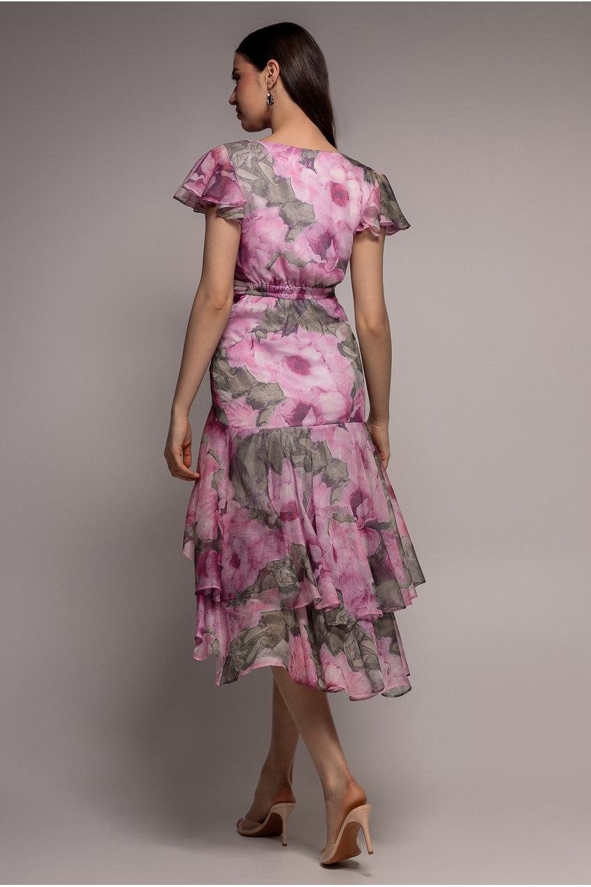 Goddiva Floral Wrap High And Low Midaxi Dress - Blush