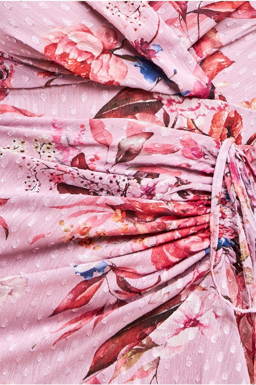 Goddiva Floral Wrap High And Low Midaxi Dress - Blush Pink