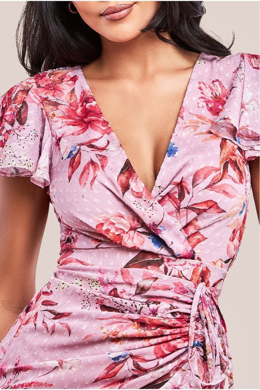 Goddiva Floral Wrap High And Low Midaxi Dress - Blush Pink