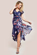 Goddiva Floral Wrap High And Low Midaxi Dress - Navy