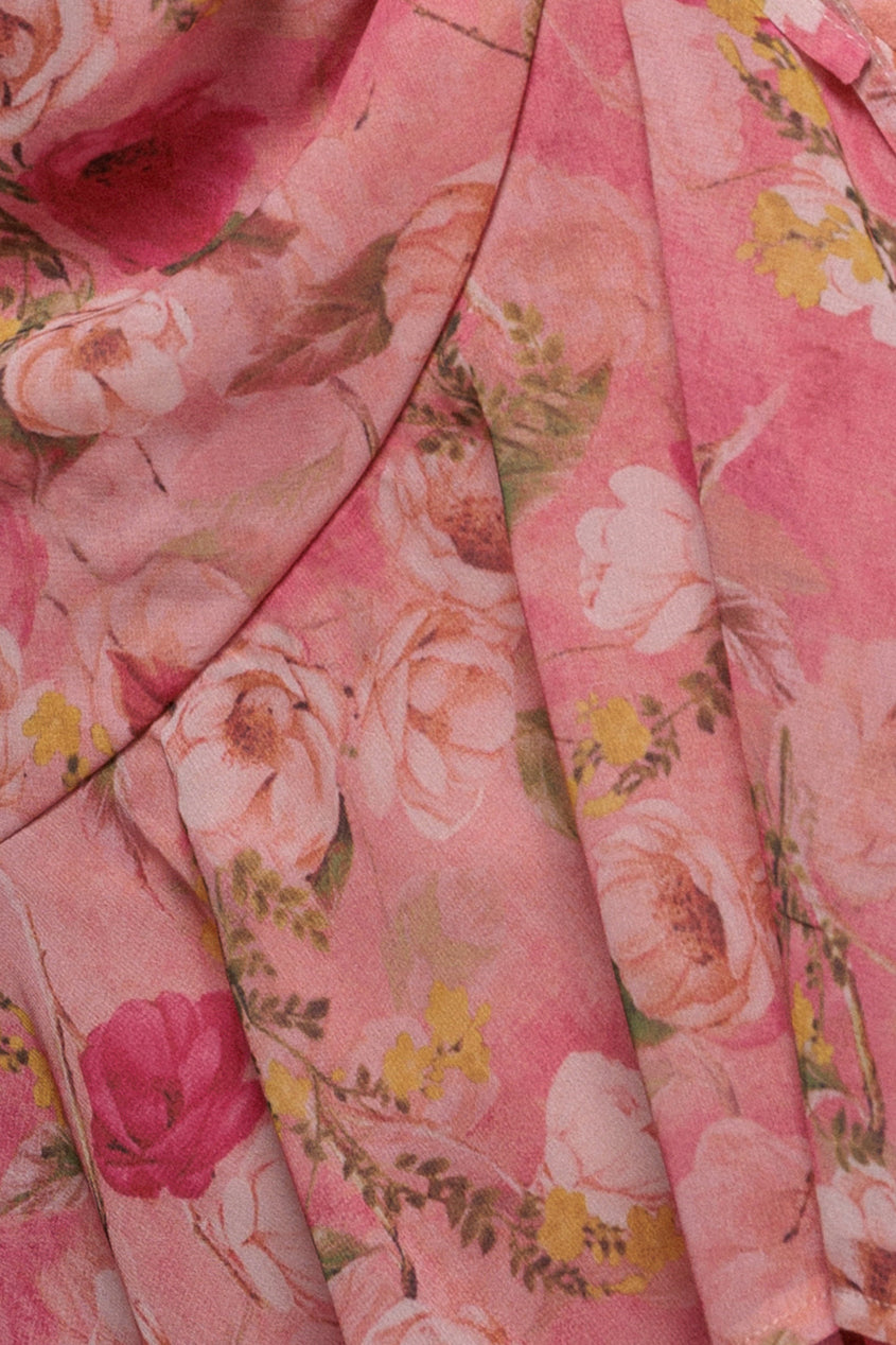 Goddiva Floral Wrap High And Low Midaxi Dress - Pink