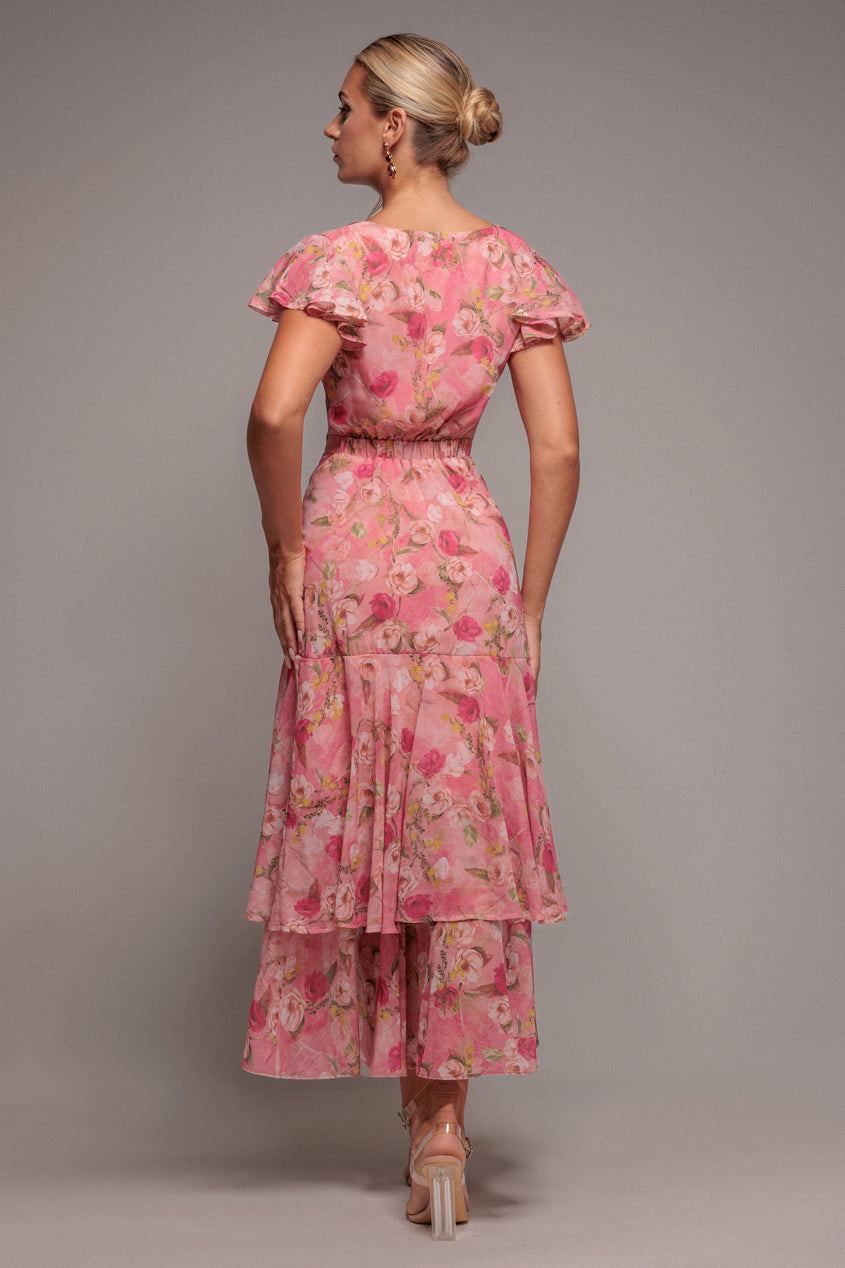 Goddiva Floral Wrap High And Low Midaxi Dress - Pink