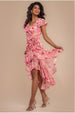 Goddiva Floral Wrap High And Low Midaxi Dress - Pink