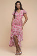 Goddiva Floral Wrap High And Low Midaxi Dress - Pink