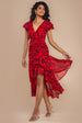 Goddiva Floral Wrap High And Low Midaxi Dress - Red
