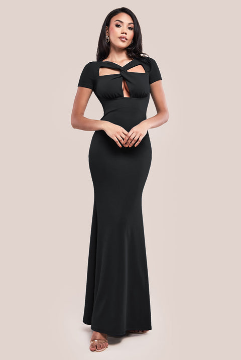 Goddiva Scuba Crepe Twist Cutout Maxi Dress - Black