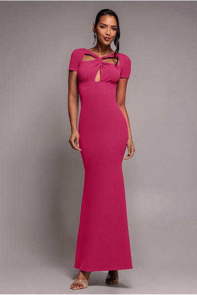 Scuba Crepe Twist Cutout Maxi Dress - Hot Pink | Goddiva US