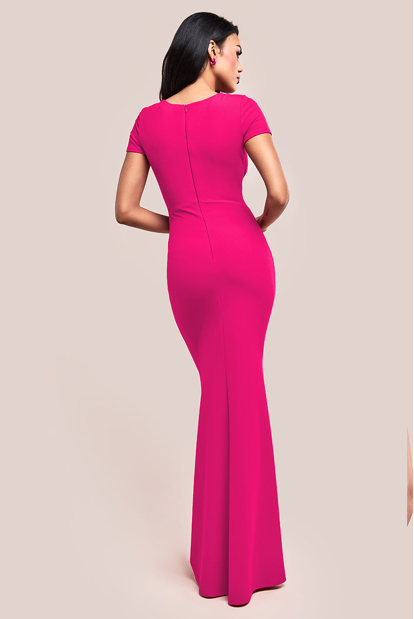 Goddiva Scuba Crepe Twist Cutout Maxi Dress - Hot Pink