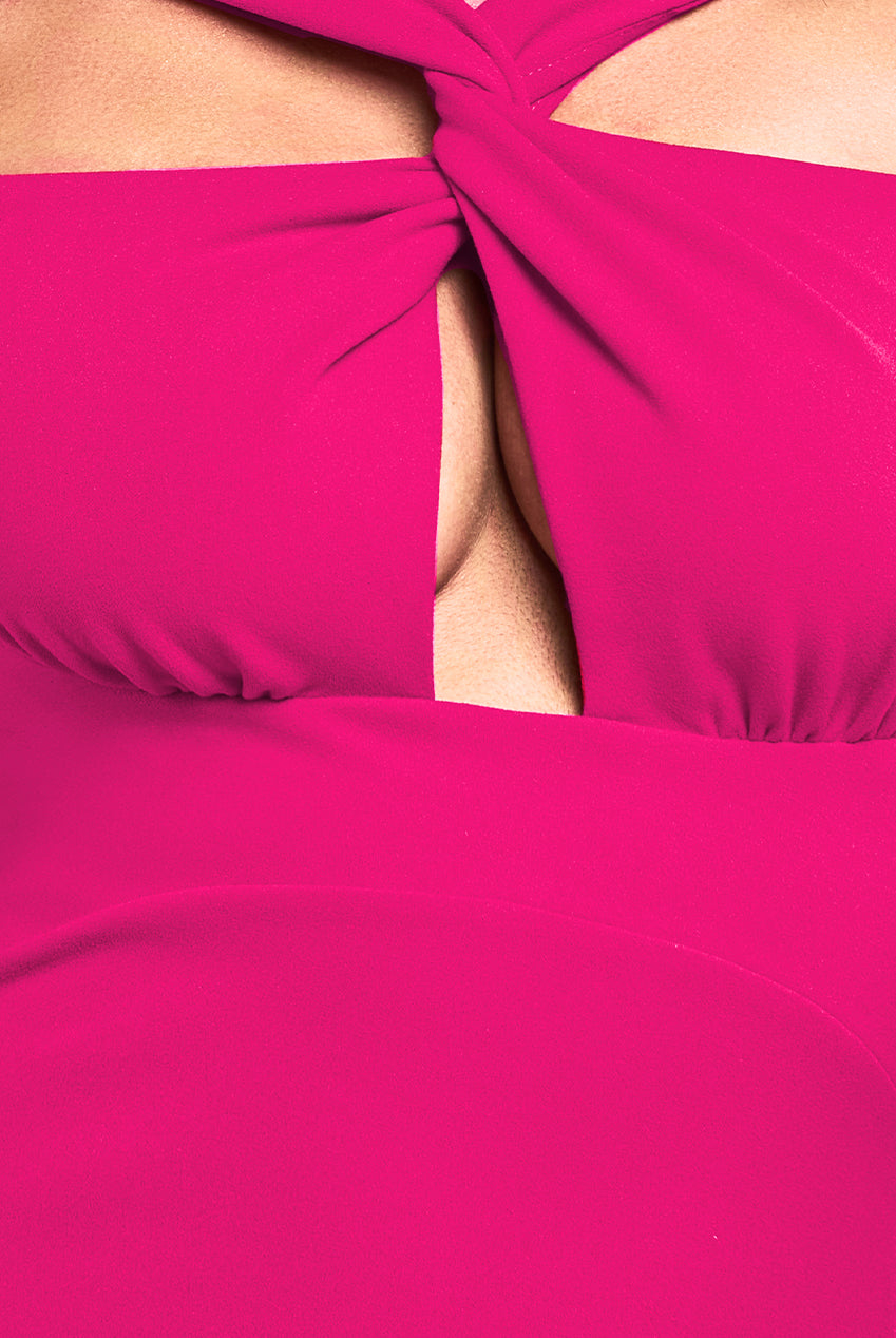 Goddiva Scuba Crepe Twist Cutout Maxi Dress - Hot Pink