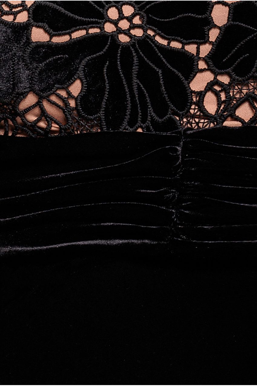 Goddiva Scalloped Velvet Crochet Maxi Dress - Black
