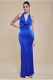 Goddiva Halter Cowl Neck Back Maxi Dress - Royal Blue