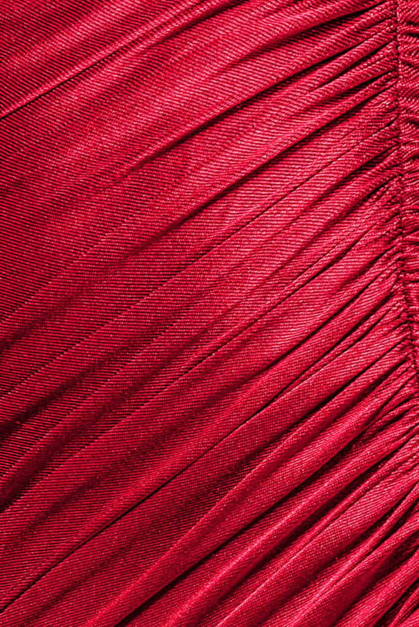 Goddiva Slinky Satin One Shoulder Split Maxi Dress - Red