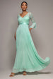 Goddiva Scalloped Lace Bodice Pleated Chiffon A Line Maxi Dress - Mint Green
