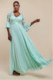 Goddiva Scalloped Lace Bodice Pleated Chiffon A Line Maxi Dress - Mint Green