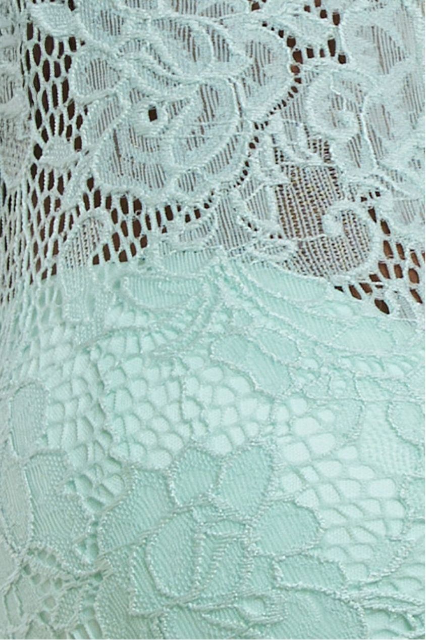 Goddiva Scalloped Lace Bodice Pleated Chiffon A Line Maxi Dress - Mint Green