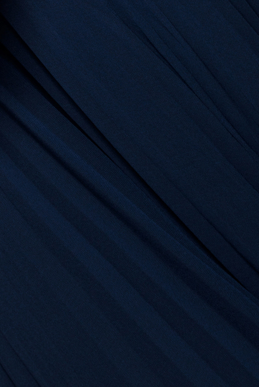 Goddiva Scalloped Lace Bodice Pleated Chiffon A Line Maxi Dress - Navy Blue