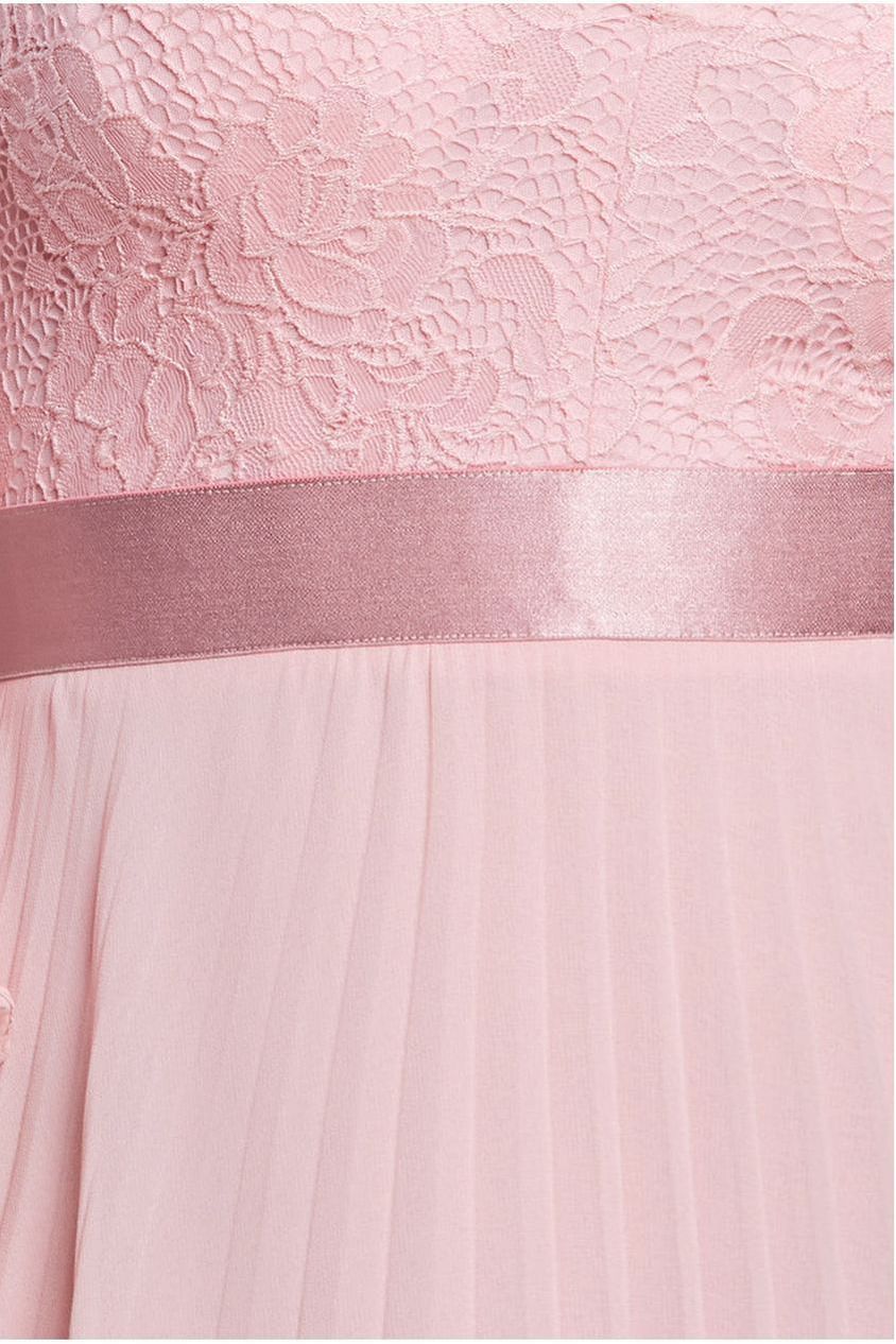Goddiva Scalloped Lace Bodice Pleated Chiffon A Line Maxi Dress - Blush Pink