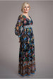 Goddiva Chiffon Wrap Border Floral Print Maxi Dress - Black